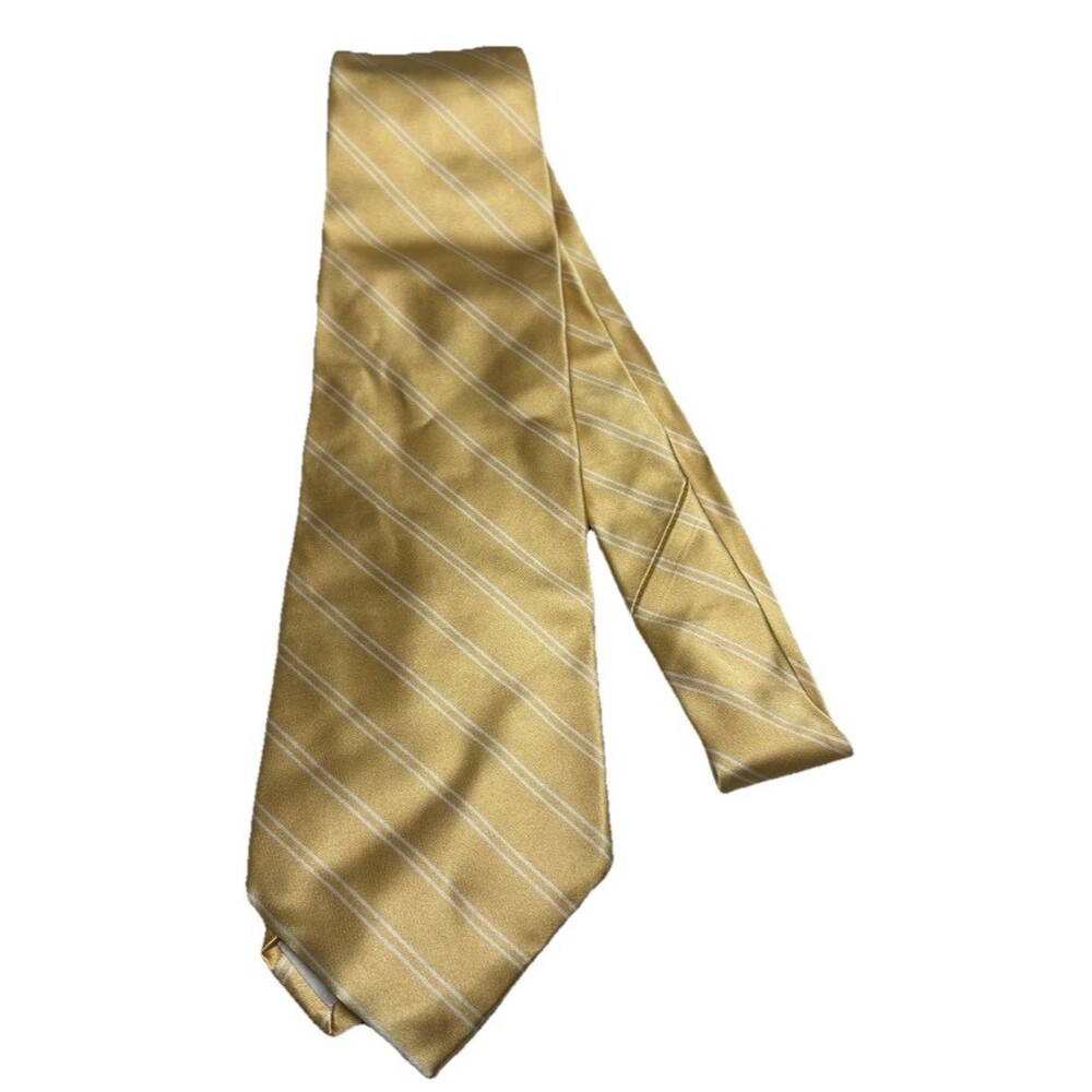 Brooks Brothers Yellow Tie With White Stripes 100% Pure Silk Men's Necktie
